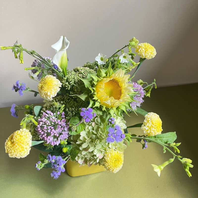 Sunflowers in a funeral arrangement